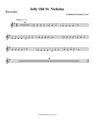 Jolly Old St. Nicholas: recorder/piano (arr. Meri Dolevski)