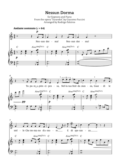 Nessun Dorma (for soprano and piano) (arr. Rodrigo Faleiros)