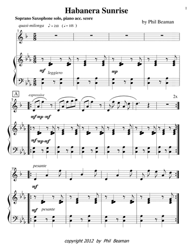 Habanera Sunrise-sop sax, piano
