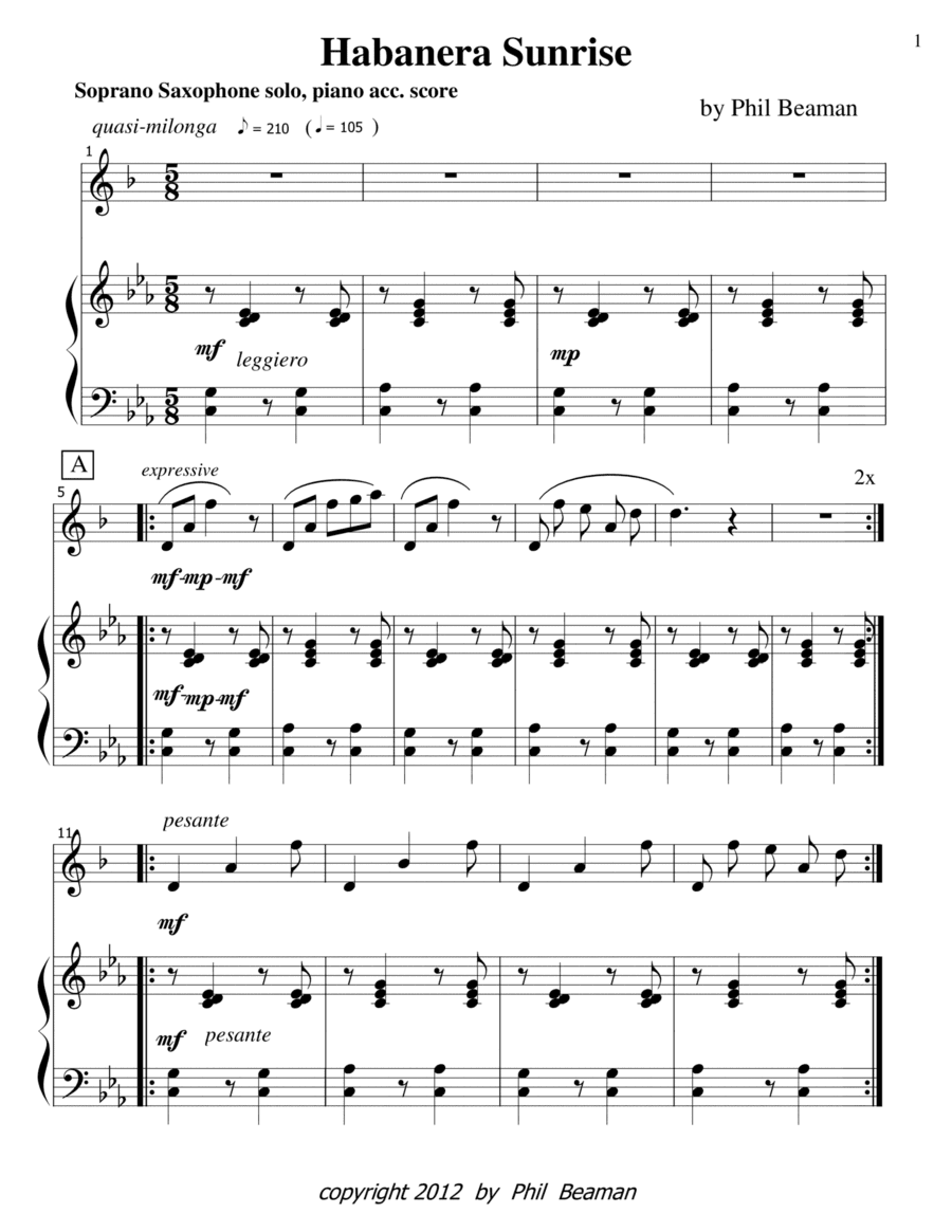 Habanera Sunrise-sop sax, piano