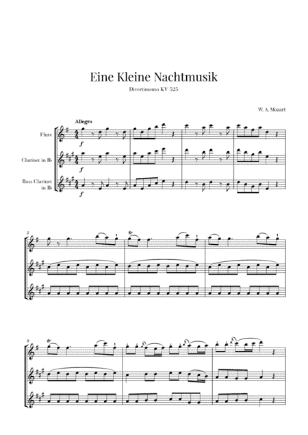 Eine Kleine Nachtmusik for Flute, Clarinet and Bass Clarinet (arr. Cadenza Editions)