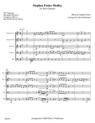 STEPHEN FOSTER MEDLEY for BRASS QUINTET - 4 popular songs (Unaccompanied) (arr. Glen Poehlmann)