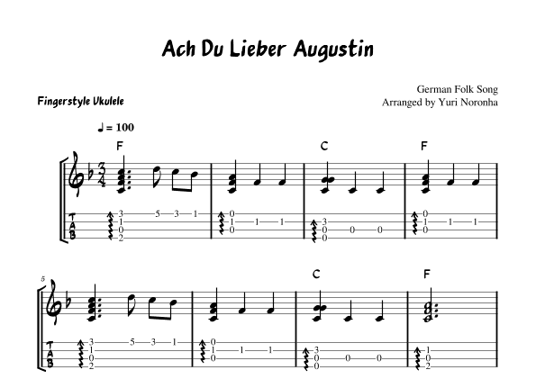 Ach Du Lieber Augustin - Fingerstyle Ukulele (Very easy German Folk Song) (arr. Yuri Noronha)