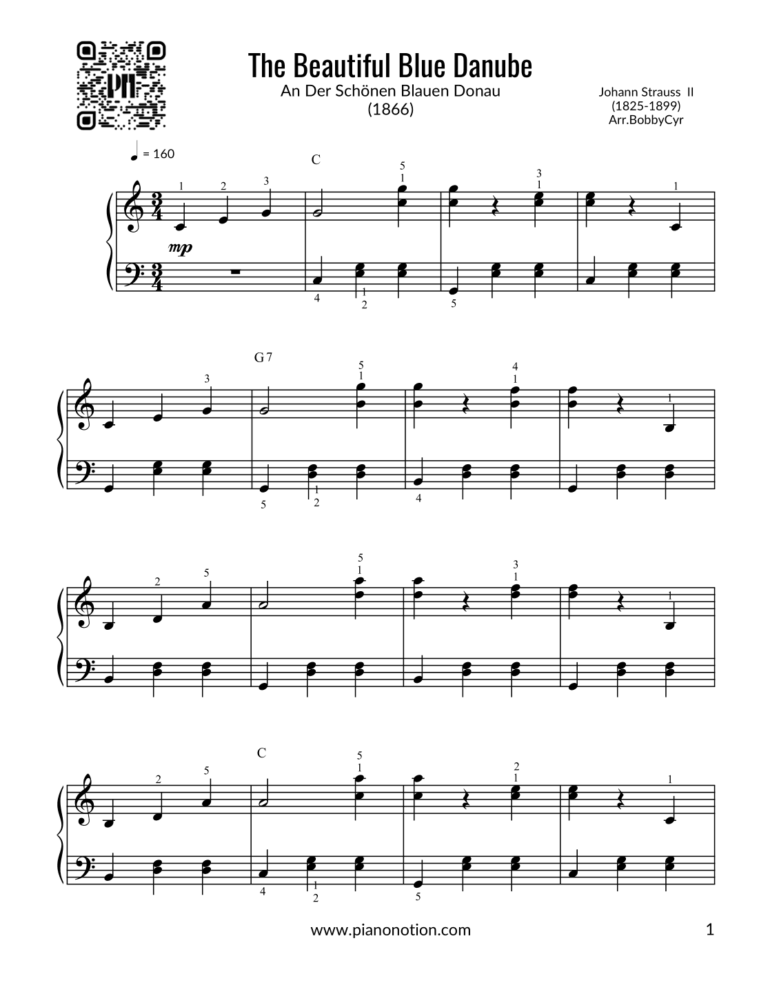 The Beautiful Blue Danube - An Der Schönen Blauen Donau (Piano Solo) (arr. Bobby Cyr)