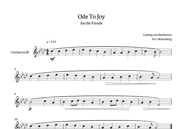 Beethoven - Ode to Joy for clarinet in Gb major. (arr. Heisenberg)