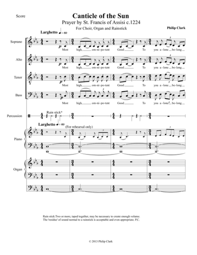 Canticle of the Sun.  Prayer by St. Francis of Assisi for SATB, Organ and Rainstick.