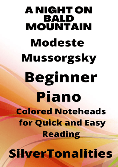 A Night on Bald Mountain Beginner Piano Sheet Music with Colored Notation (arr. SilverTonalities)