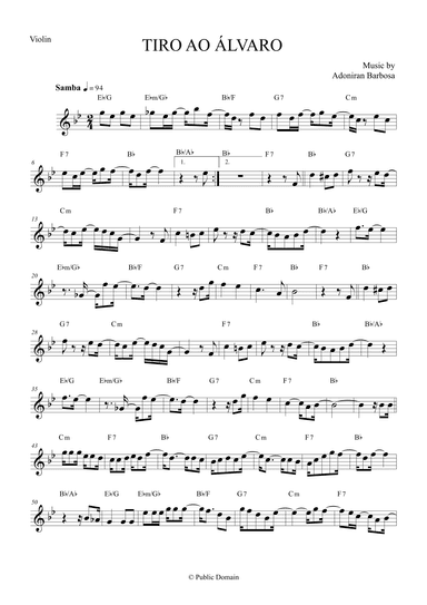 Tiro ao Álvaro by Adoniran Barbosa - Violin (arr. The Sheet Music Library)