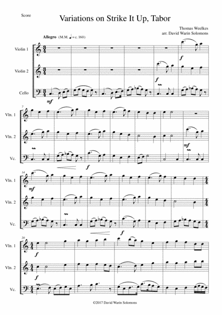 Variations on Strike it up Tabor for 2 violins and cello (arr. David Warin Solomons)