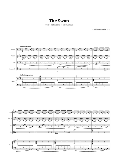 The Swan by Saint-Saëns for String Quartet and Piano (arr. Ander)