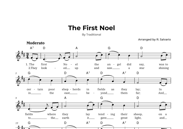 The First Noel (Key of D Major) (arr. R. Salvario)