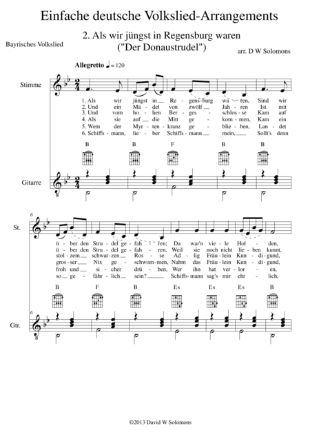 Als wir jüngst in Regensburg waren (a.k.a. Der Donaustrudel) for voice and guitar (arr. David Warin Solomons)