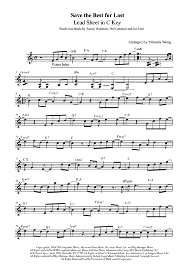 Save The Best For Last (arr. Miranda Wong)