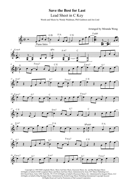 Save The Best For Last (arr. Miranda Wong)