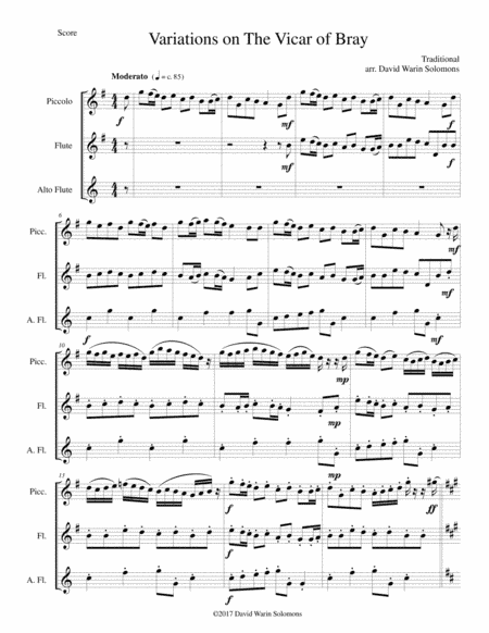 Variations on the Vicar of Bray for flute trio (piccolo, flute and alto flute) (arr. David Warin Solomons)