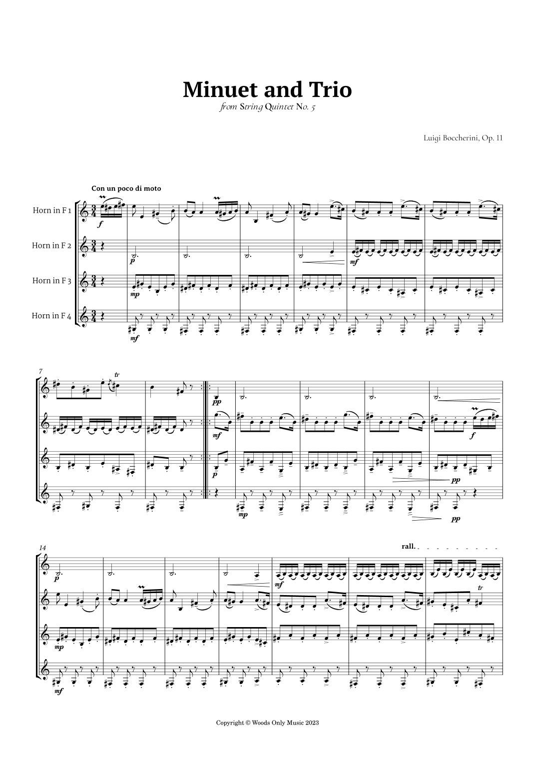 Minuet by Boccherini for French Horn Quartet (arr. Ander)
