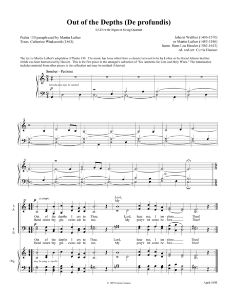 Out of the Depths (SATB) (arr. Hans Leo Hassler / Curtis Hanson)