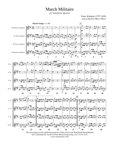 Marche Militaire, op. 51, No. 1 for Saxophone Quartet (arr. Marc Oliver)