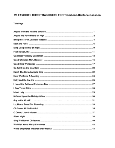 25 Favorite Christmas Duets for Trombone-Baritone-Bassoon (arr. Chris Cooke)