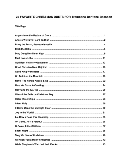 25 Favorite Christmas Duets for Trombone-Baritone-Bassoon (arr. Chris Cooke)