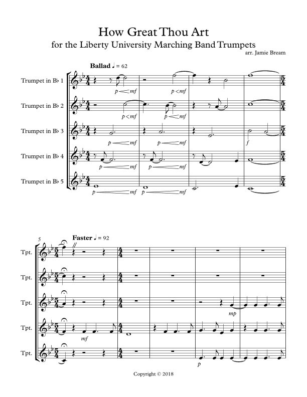 How Great Thou Art for Five Trumpets (arr. Jamie Bream)