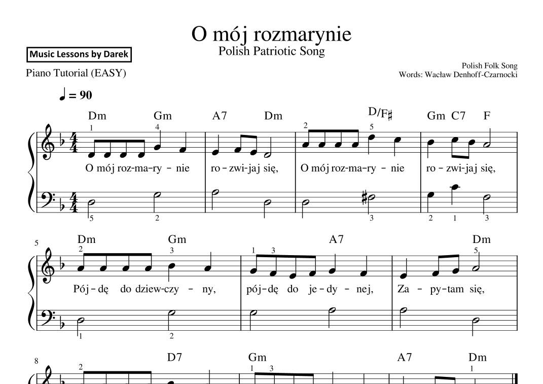 O mój rozmarynie (Polish Patriotic Song) / Oh My Rosemary [EASY PIANO] (arr. Darek)