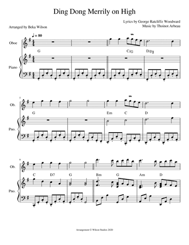 Ding Dong Merrily On High--oboe solo (arr. Beka Wilson)