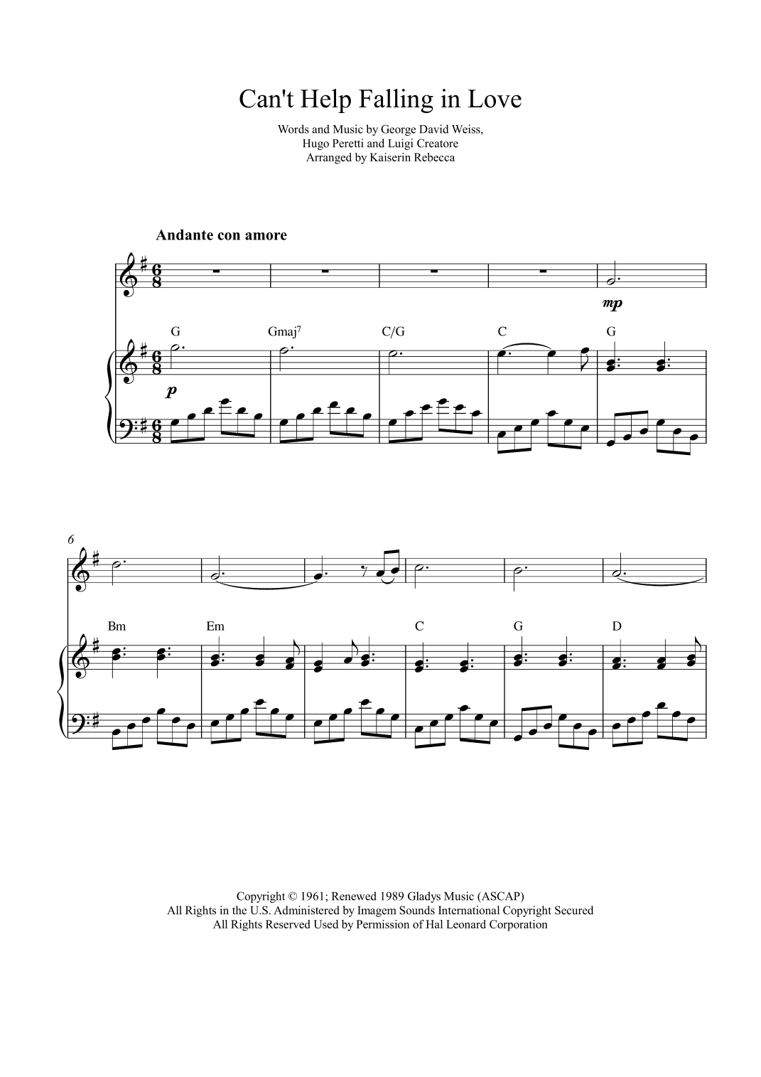 Can't Help Falling In Love (arr. Kaiserin Rebecca)