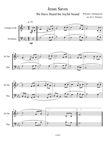 Jesus Saves (We Have Heard the Joyful Sound) Trumpet and Trombone Duet (arr. B. C. Dockery)