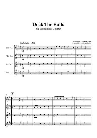Deck The Halls (Saxophone Quartet) | Christmas Carol (arr. Henrique Oliveira)