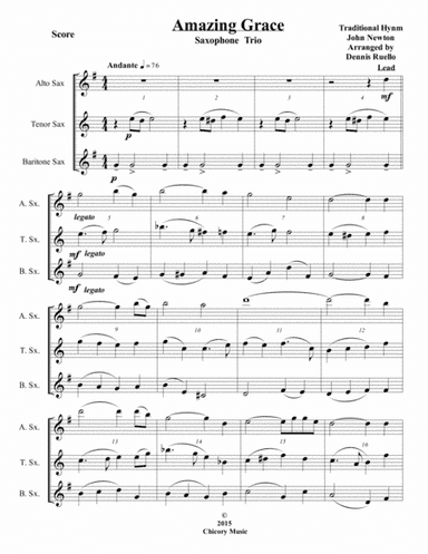 Amazing Grace - Saxophone Trio (ATB) - Jazz Funeral Style (arr. Dennis Ruello)
