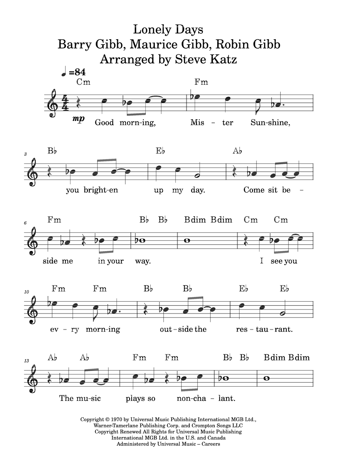 Lonely Days (arr. Steve Katz)
