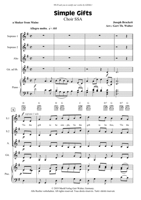 Simple Gifts (arr. Gert Th. Walter)