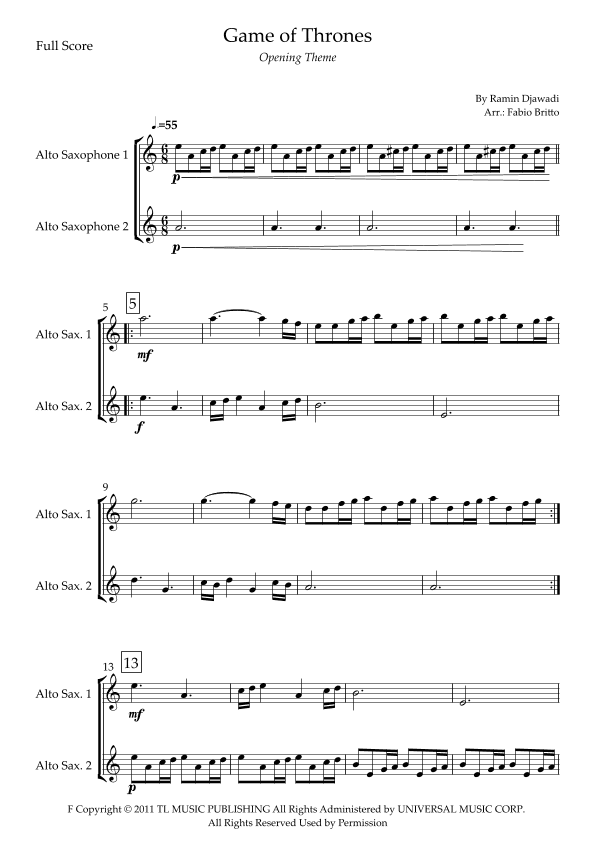 Game Of Thrones (arr. Fabio Britto)