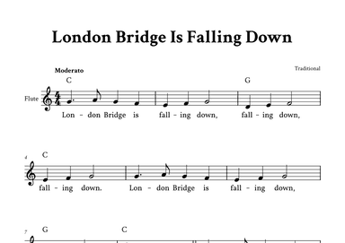 London Bridge Is Falling Down - Easy Flute (C Major - with Chords and Lyrics) (arr. Yuri Noronha)
