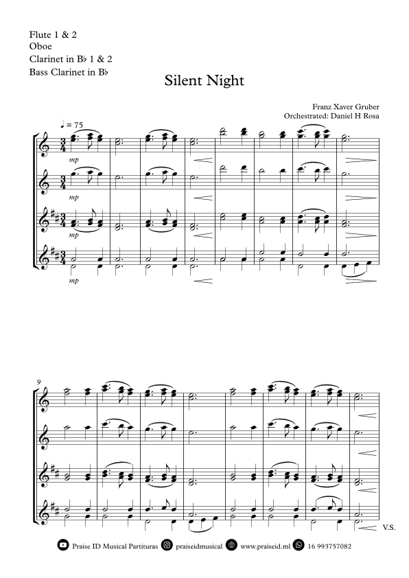 Silent Night - Christmas Carol - Woodwind Quartet (arr. Daniel H Rosa)