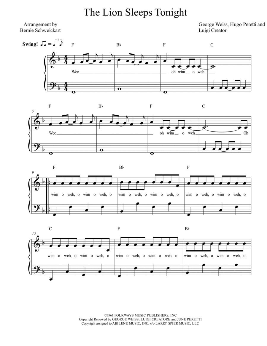 The Lion Sleeps Tonight (arr. Bernie Schweickart)