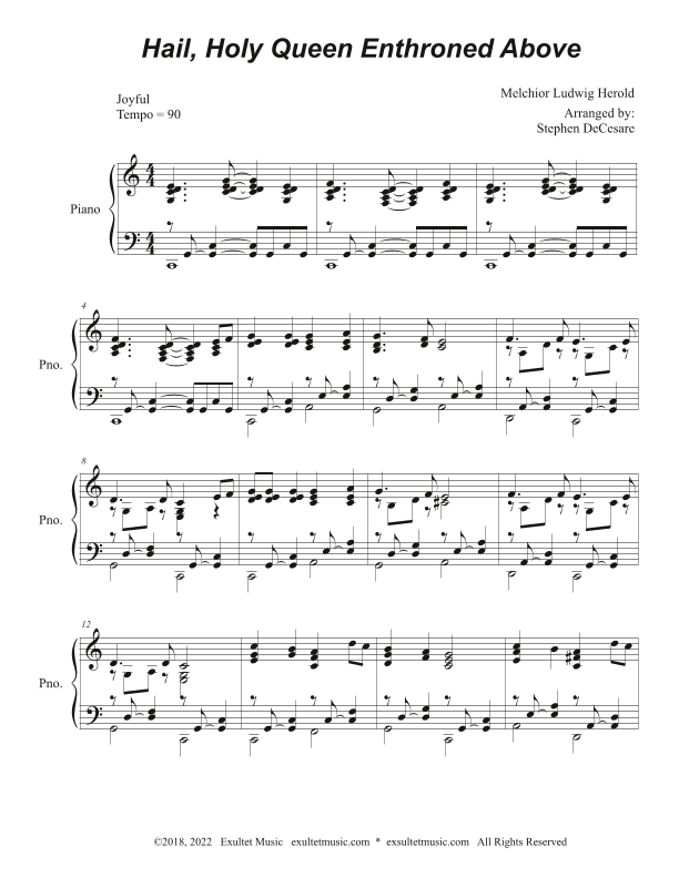 Hail, Holy Queen Enthroned Above (Piano solo) (arr. Stephen DeCesare)