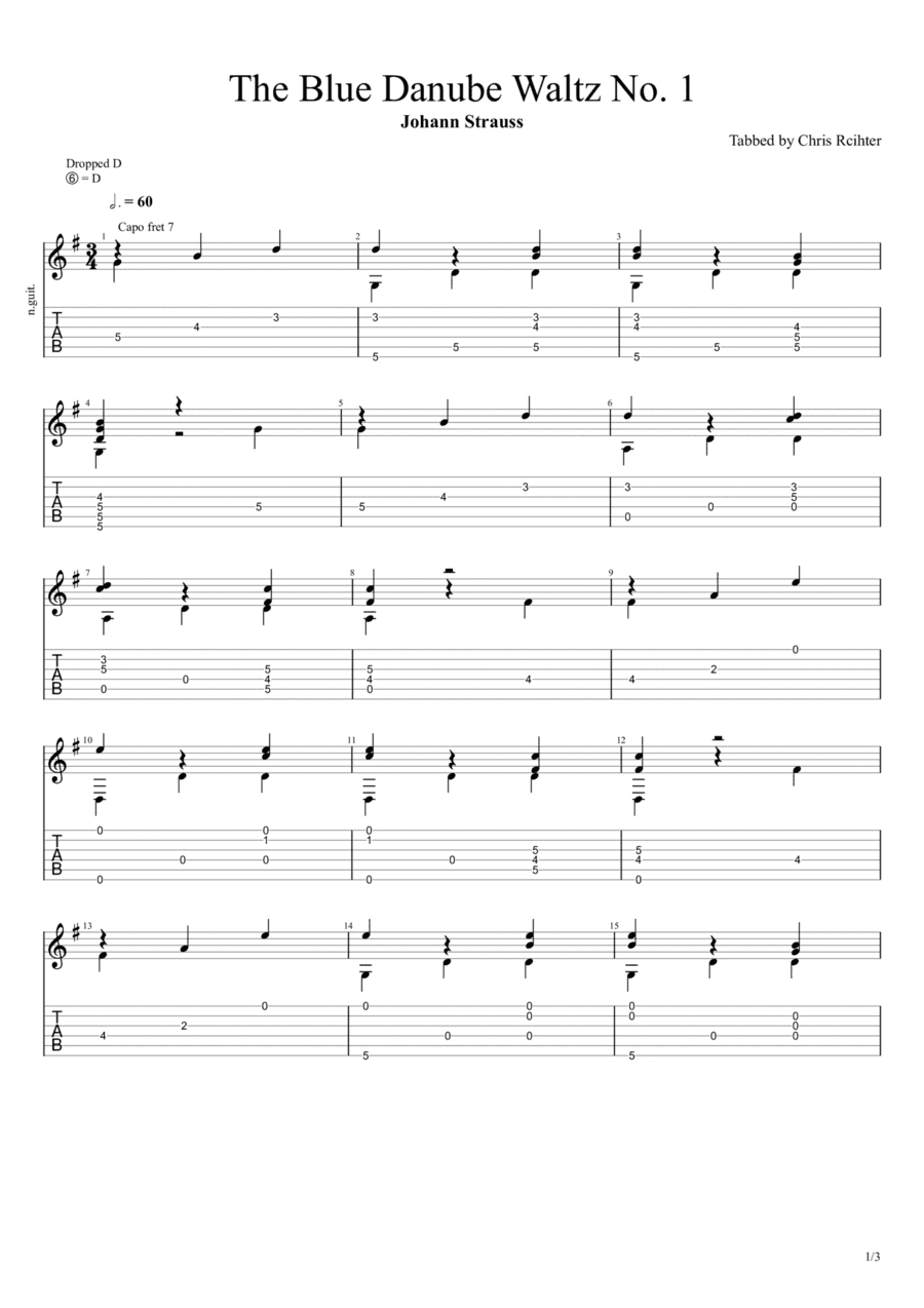 On the Beautiful Blue Danube Waltz (An der schönen, blauen Donau, Op. 314) (Solo Fingerstyle Guit (arr. Chris Richter)