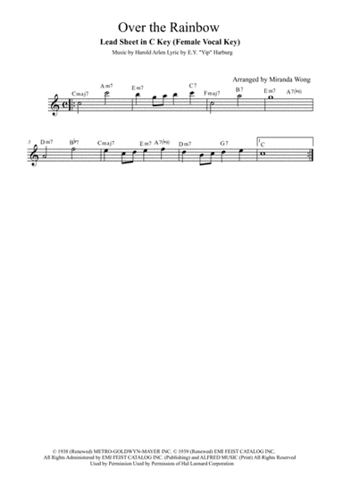Over The Rainbow (from The Wizard Of Oz) (arr. Miranda Wong)