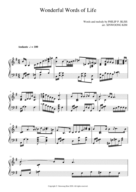 Wonderful Words of Life (Piano Solo in G Major) (arr. Sinwoong Kim)