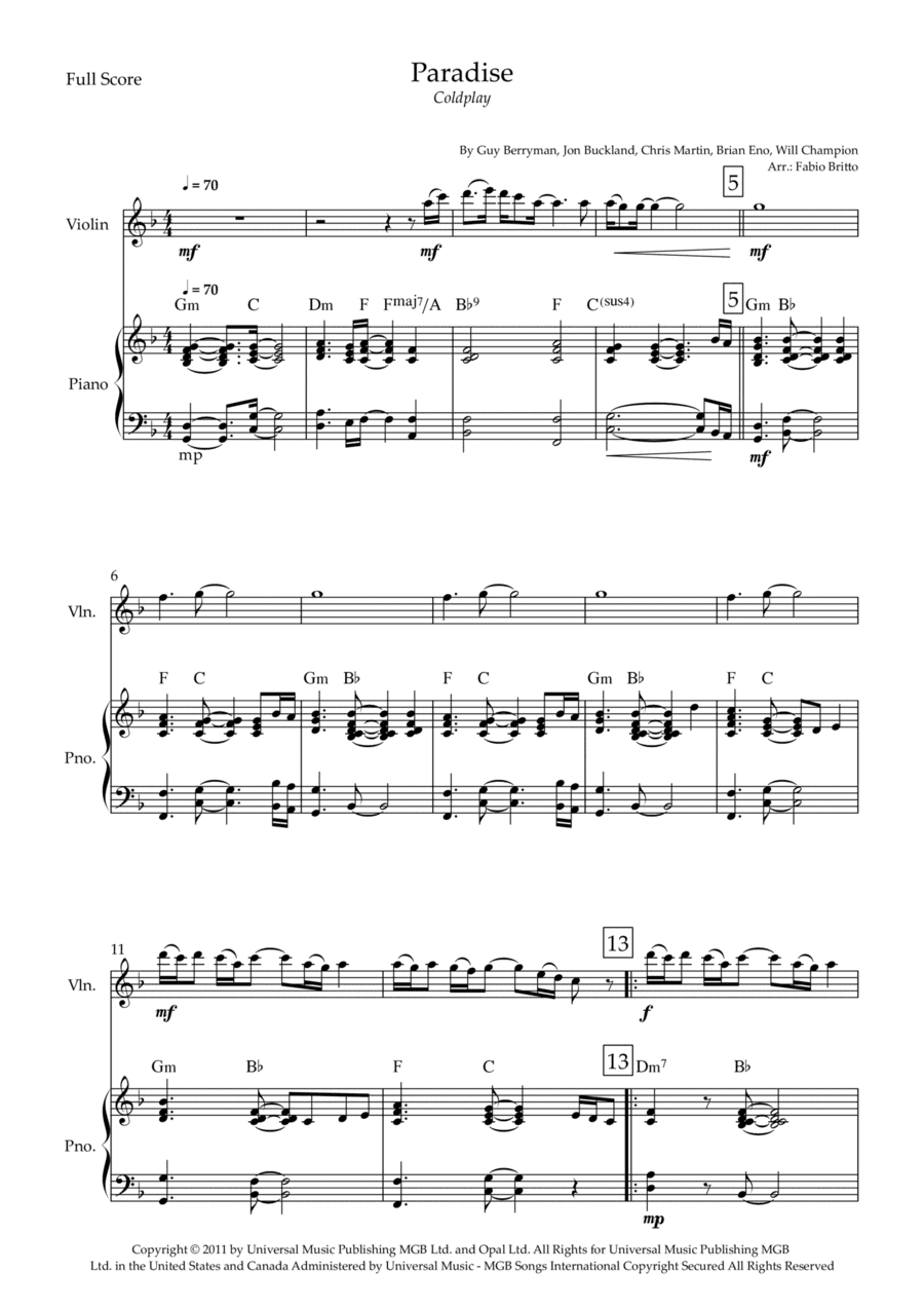 Paradise (arr. Fabio Britto)