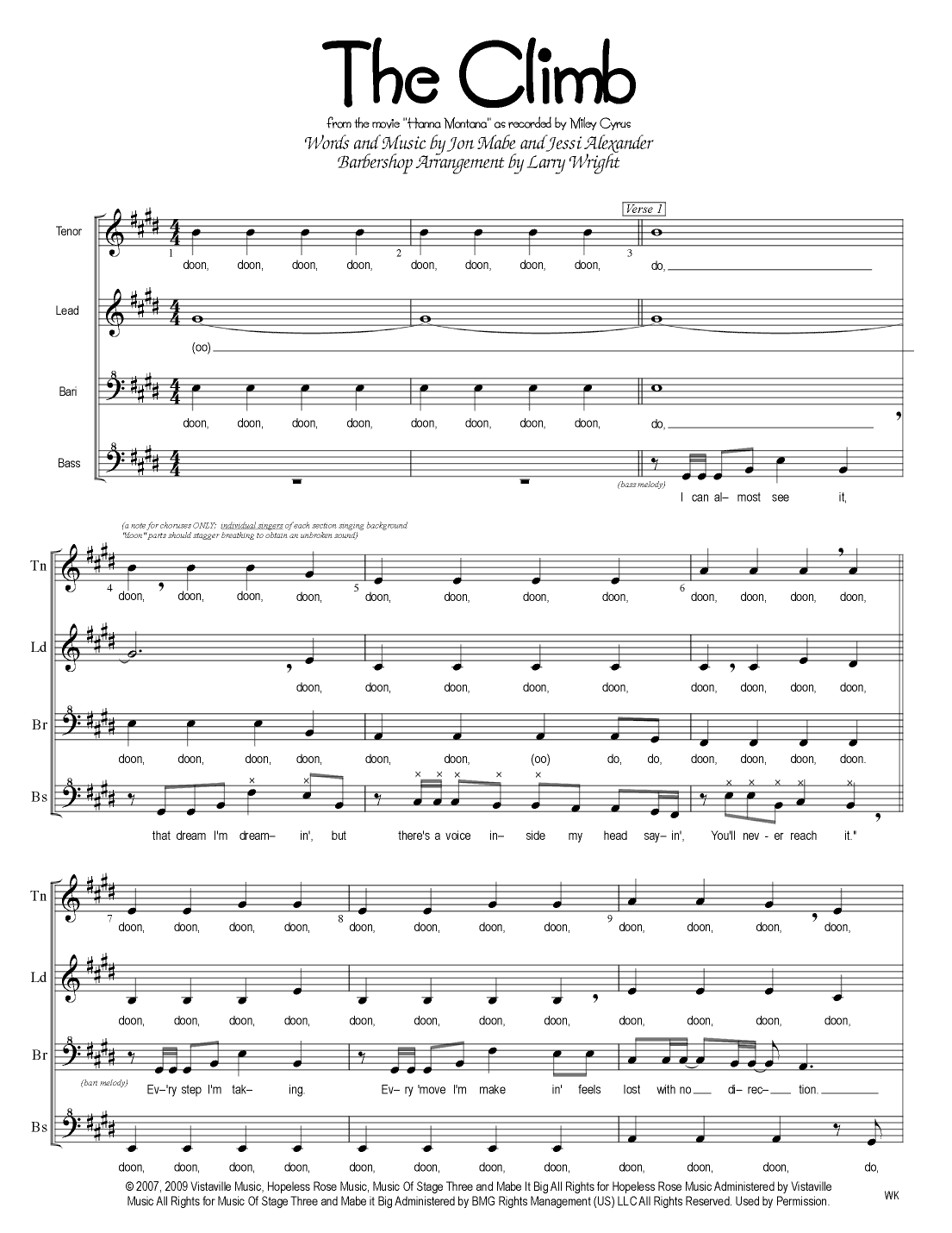 The Climb (arr. Larry  Wright ($14.25 per-copy, ouch! Read on))