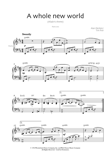 A Whole New World (aladdin's Theme) (arr. Robin Hood Editions)