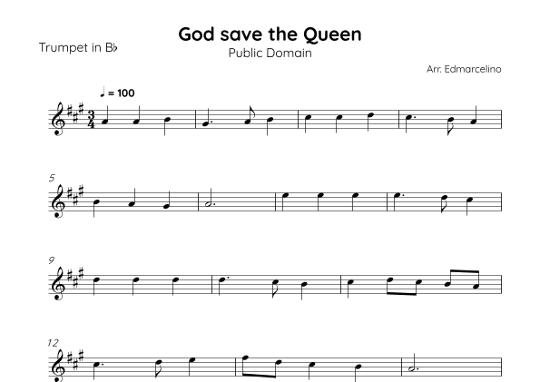 God Save the Queen -  for Trumpet  Beginners (arr. Edmarcelino)