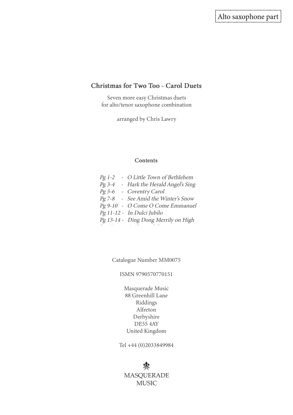 Christmas for Two Too! - 7 easy Christmas Carol duets for alto and tenor saxophone combination (arr. Chris Lawry)