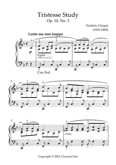Chopin - Tristesse Study(With Note name) (arr. MPS)