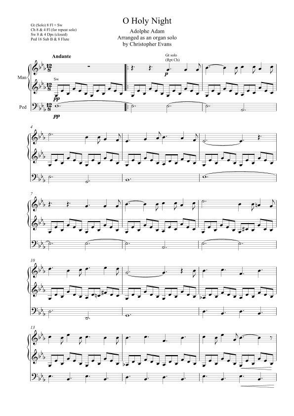 O Holy Night arranged for Organ Solo (arr. Christopher Evans)