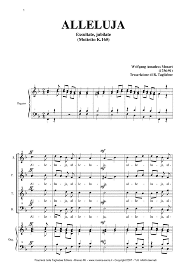 ALLELUJA (Exsultate, jubilate K.165) W.A.Mozart - Arr. for SATB Choir and Organ (arr. Renato Tagliabue)