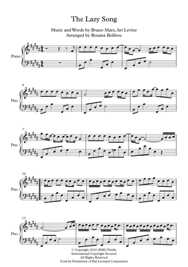 The Lazy Song (arr. Roxana Belibou)